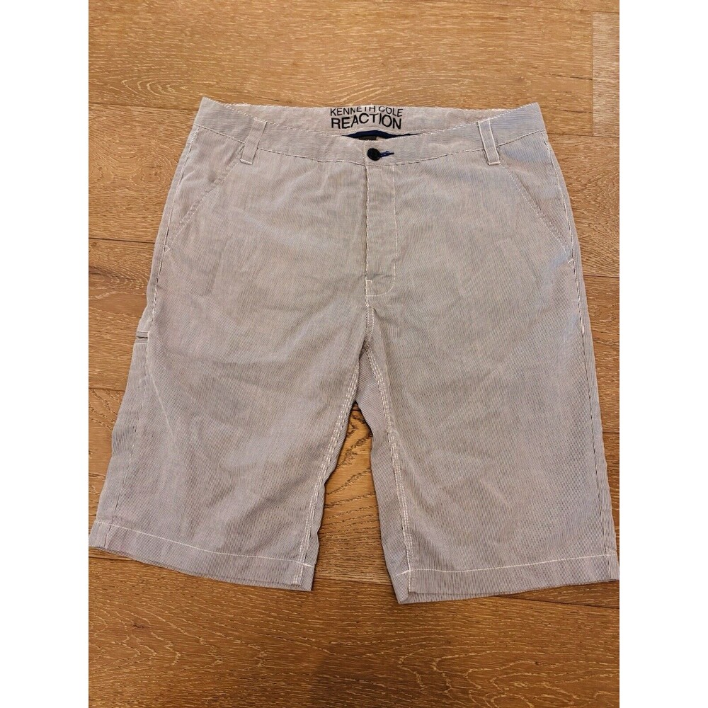 Mens Kenneth Cole Reaction Lightweight Striped Navy/White Shorts Pockets Size 34